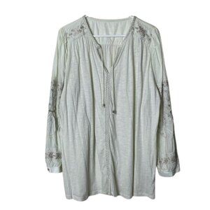 Soft Surroundings maribel embroidered tunic top womens XL boho seafoam green